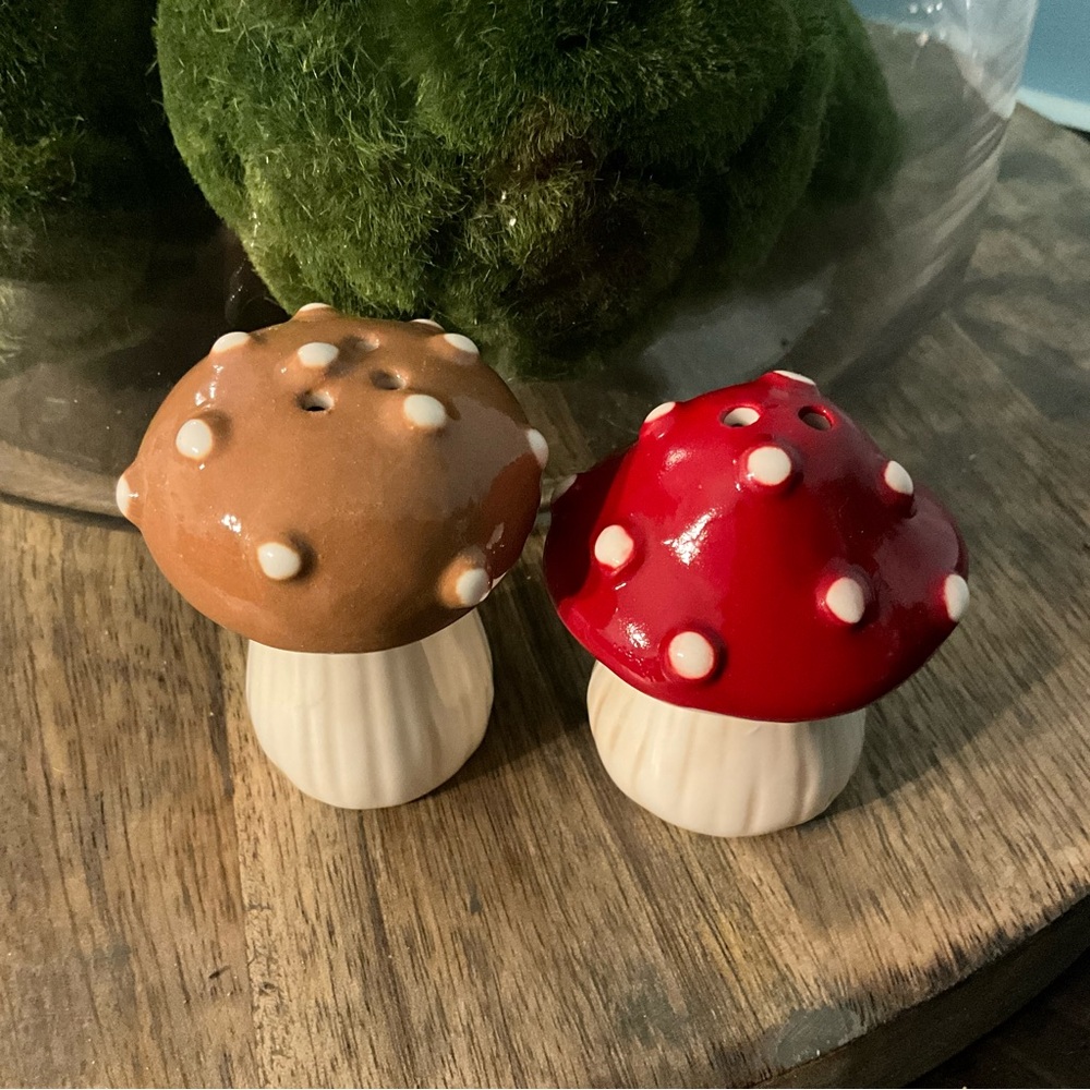 NWT Mushroom S&P Shakers Salt and Pepper Collectible Set Ceramic S & P Woodland